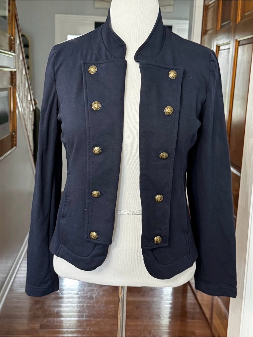 Tommy Hilfiger Navy Blue Military Style Cotton Knit Blazer Size medium